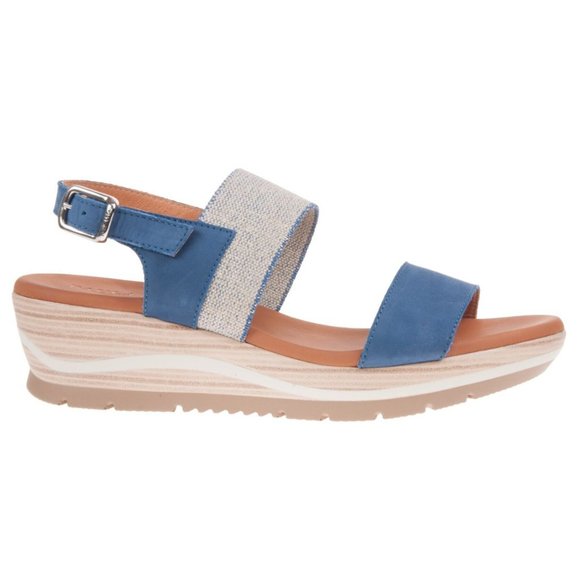 Paula Urban Sandal with Suede - Tan & Marino Blue Size 6.5 Style - 1-8086 - NIB - Picture 2 of 4